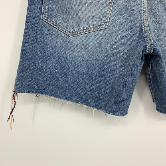 Free People Denim Shorts High Rise Blue Bermuda Distressed Tribal - Picture 10 of 12